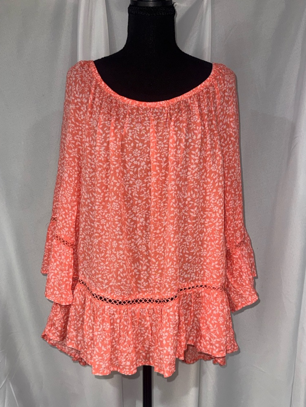 Democracy Coral Floral Ruffled Peasant Top